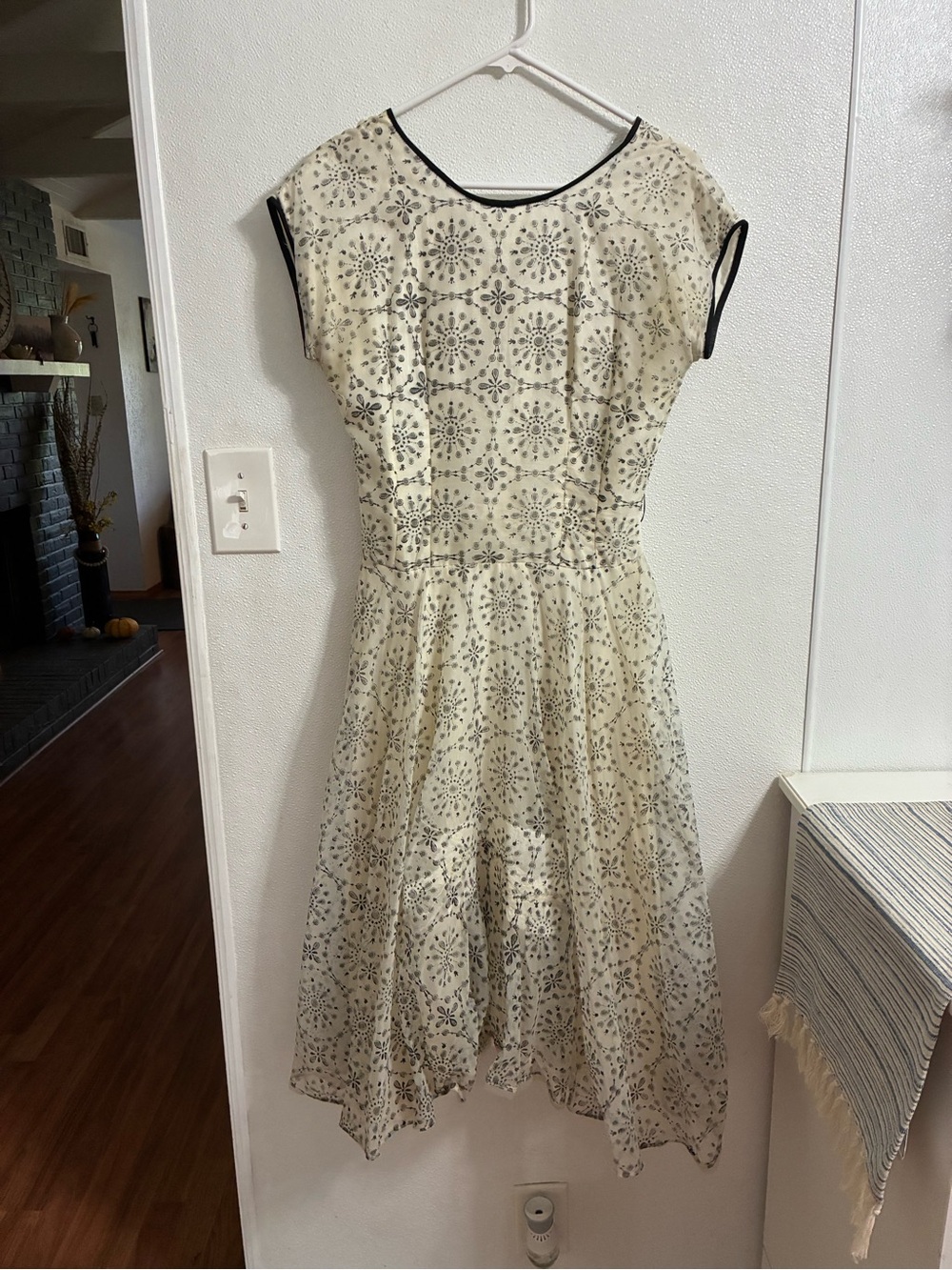 Vintage Ivory Lace-Print Fit & Flare Dress